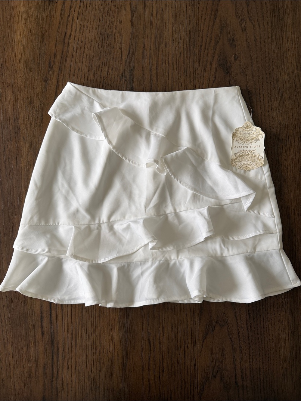 Altar'd State White Ruffle Tiered Mini Skirt